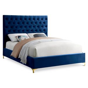 Cama Tapizada Capitoné LeMueble Adda Azul 1.5 Plz