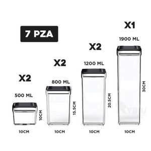 Set de 7 Frascos Envases Herméticos Táper de Cocina con Tapa Negro