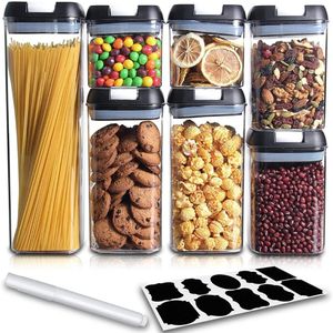Set de 7 Frascos Envases Herméticos Táper de Cocina con Tapa Negro