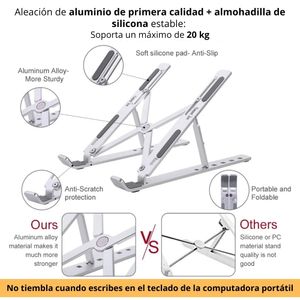 Soporte Aluminio Plegable para Laptop Portatil Multifuncional Plateado