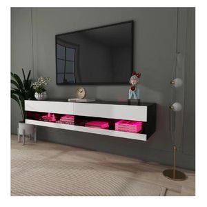 Mesa de TV Flotante 77" TU MESITA Loria Melamina 18mm 2 puertas color Blanco/Negro LED
