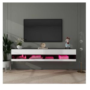 Mesa de TV Flotante 77" TU MESITA Loria Melamina 18mm 2 puertas color Blanco/Negro LED