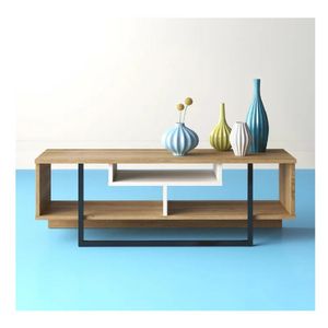 Mesa de TV Moderna Malibú 48" TU MESITA Melamina 18mm color Duna/Blanco