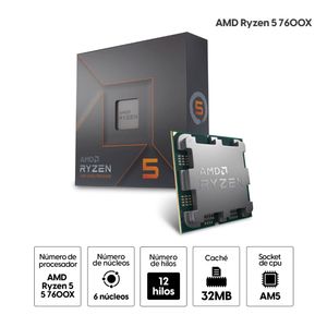 Procesador AMD Ryzen 5 7600X 6 cores, 5.3Ghz, AM5