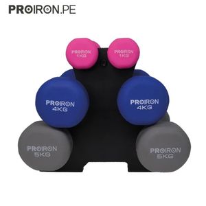 Set de mancuernas de neopreno PROIRON de 1KG 4KG Y 5KG + Rack
