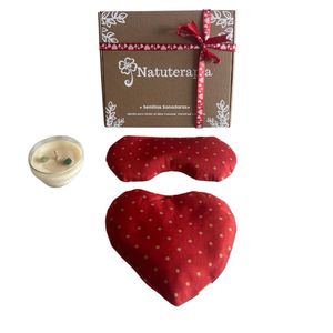 Pack Sanador Navideño: Antifaz Terapéutico + Corazón de Semillas+ Vela de Soja (Rojo)
