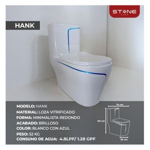 Inodoro One Piece  Minimalista Hank Redondo Blanco con Azul  Stone