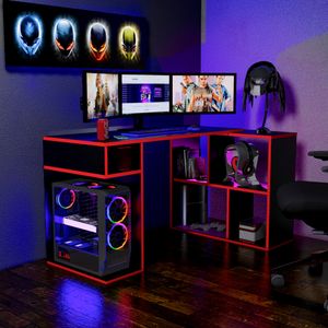 Escritorio Gamer en L 133x80cm NR 11 Movenda Negro/Rojo