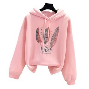 Polera con Capucha Mujer Estampado Suéter Chompa Holgado Poncho Rosado Moda Otoño In