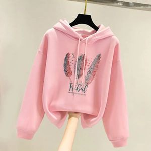 Polera con Capucha Mujer Estampado Suéter Chompa Holgado Poncho Rosado Moda Otoño In