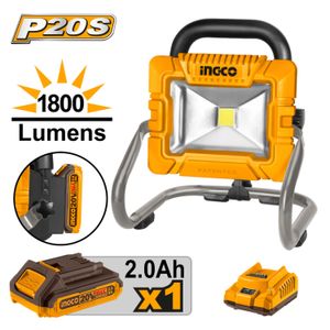 Lampara Reflector de Trabajo 20w Portátil + Batería 2ah y Cargador Ingco CWLI20258