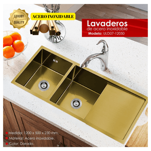 Lavadero de Cocina 2 pozas con escurridero ULD07-12050 Dorado