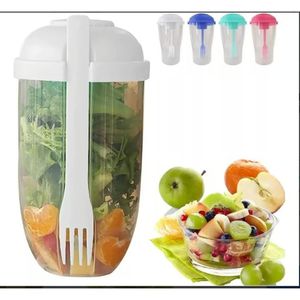 Contenedor para Ensalada con  Frasco para Aliño y Tenedor
