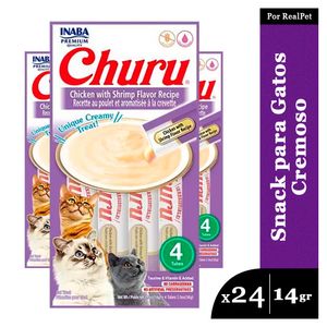 Snack Cremoso Gato Churu Sabor Pollo y Camarones 24 x 14gr