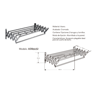 Toallero Parrilla para Baño 58 CM  ADB6652 Acero Inoxidable Plateado
