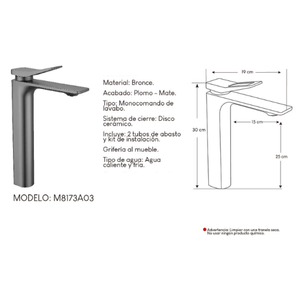 Monocomando de lavabo para baño M8173A03 Bronce Plomo