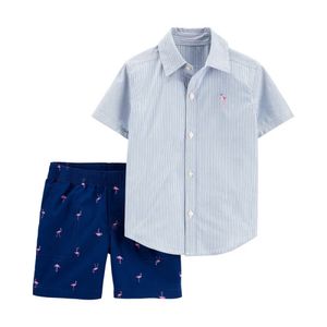 Conjunto Carter's Short y Camisa a Rayas de Flamencos 100% Algodón para Bebé Niño