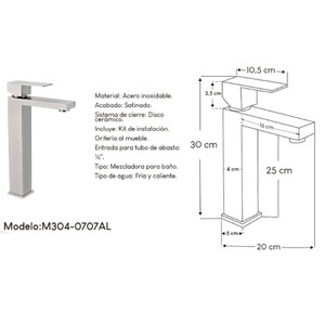 Mezcladora elegante para Baño M304-0707AL Acero Inoxidable 304