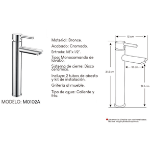 Monocomando de lavabo para baño M0102A Bronce Cromado