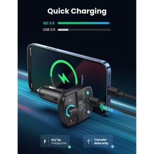 Adaptador FM Bluetooth Ugreen para carro PD/QC 3.0 iPhone 14 Pro 80910