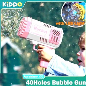 Lanza Cohete Burbujas Rosado/Blanco 40 Agujeros + jabón Líquido Genieka Bazooka