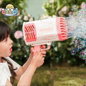 Lanza Cohete Burbujas Rosado/Blanco 40 Agujeros + jabón Líquido Genieka Bazooka