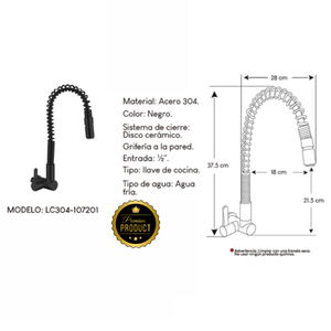 Llave ganso Negro para Cocina XM 107201 Acero Inoxidable