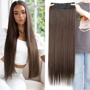 Extensiones Cabello Largo 55cm Castaño Oscuro Postizos Clips Pelo Lacio Genieka