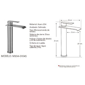 Monocomando de lavabo para baño M304-01045 Bronce Satinado