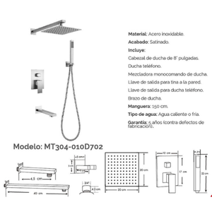 LLAVES MAS MEZCLADORA PARA DUCHA DE LUJO PLATEADO MT304- 010D702