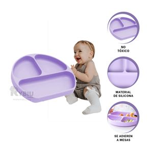 Plato con Seguridad Antiderrames Infantil en Lila Y+Stickers