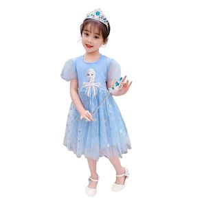Vestido Niña Genieka Elsa de Frozen Manga Corta con Lazo Princesa Fiesta Disfraz