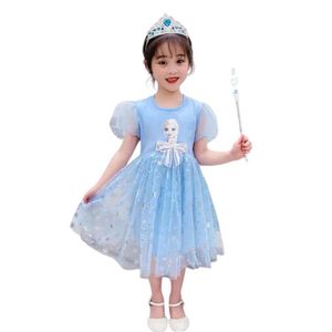 Vestido Niña Genieka Elsa de Frozen Manga Corta con Lazo Princesa Fiesta Disfraz