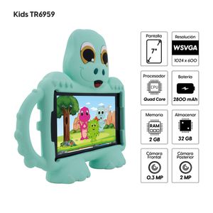 Tablet Advance Kids TR6959 7" IPS, 32GB, 2GB ram, cámara principal 2MP + Cover Dino menta