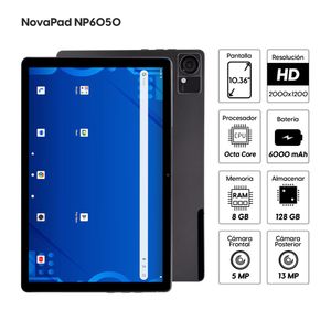 Tablet Advance NovaPad NP6050 10.36" 4G LTE, FHD, 128GB, 8GB ram, cámara principal 13MP, gris