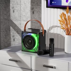 Parlante bluetooth karaoke Izuum, potencia 10W, incluye 2 micrófonos inalámbricos, luces LED, puertos USB, TF, AUX y carga Tipo-C