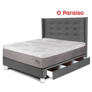 Dormitorio Royal Balanzze Con Cajones + Cabecera Gold 1.5 Plazas Gris