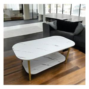 Mesa De Centro Sala Salita 2 Niveles Semi Ovalada Elegante Blanca ZZ1011