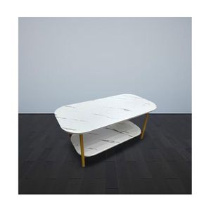 Mesa De Centro Sala Salita 2 Niveles Semi Ovalada Elegante Blanca ZZ1011