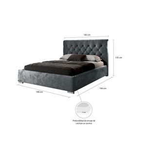 Cama Tapizada Santorini 2 Plazas Plomo