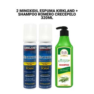 Minoxidil Espuma Kirkland 2 Uni+ Shampoo Romero Crecepelo 320 ml