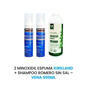 Minoxidil Espuma 2 Unidades + Shampoo Romero Vena 500ml