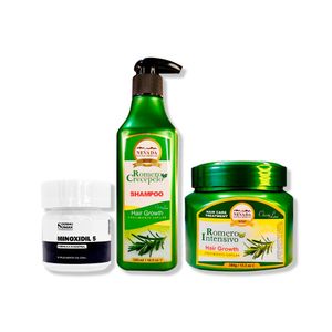 Minoxidil 5mg Caps 60 + Shampoo Romero 320ml + Crema De Crecimiento