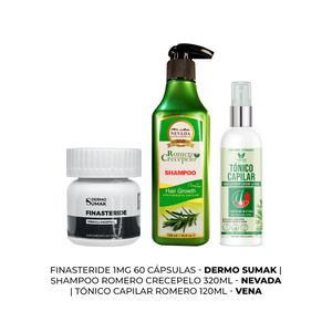Capsulas Finasteride 1Mg + Shampoo Romero 320Ml + Tónico Capilar