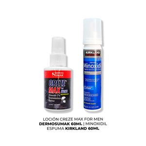 Minoxidil Espuma Kirkland 60Ml + Locion Creze Max Formen 60Ml