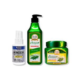 Locion Minoxin 60ml + Shampoo Romero 520ml + Crema De Crecimiento