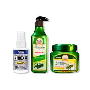 Locion Minoxin 60ml + Shampoo Romero 320ml + Crema De Crecimiento