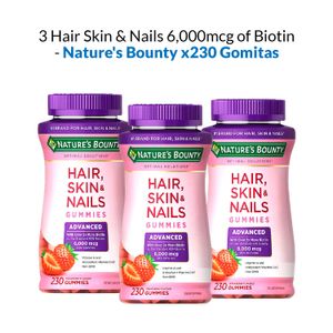 Hair Skin & Nails 6,000mcg of Biotin, 230 Gomitas 3 Unidades