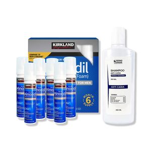6 Minoxidil Espuma Kirkland + Shampoo Sin Sal Anticaida 250Ml