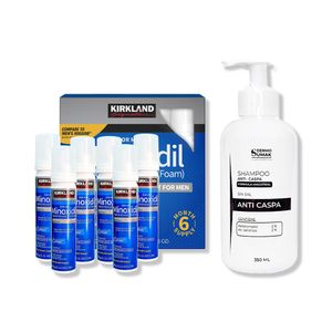 6 Minoxidil Espuma Kirkland + Shampoo Sin Sal Anticaspa 350Ml